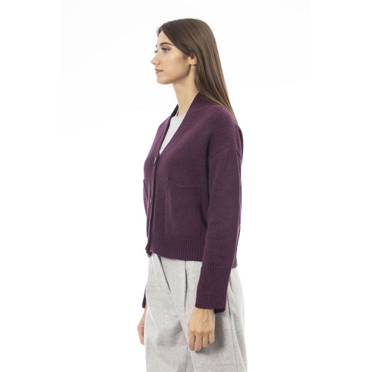 Alpha Studio – Burgunderfarbene Strickjacke aus Merinowolle für Damen