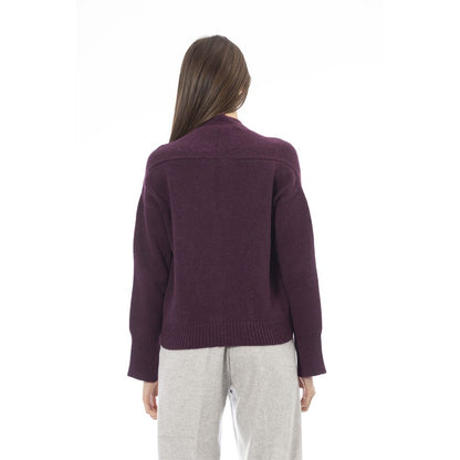 Alpha Studio – Burgunderfarbene Strickjacke aus Merinowolle für Damen