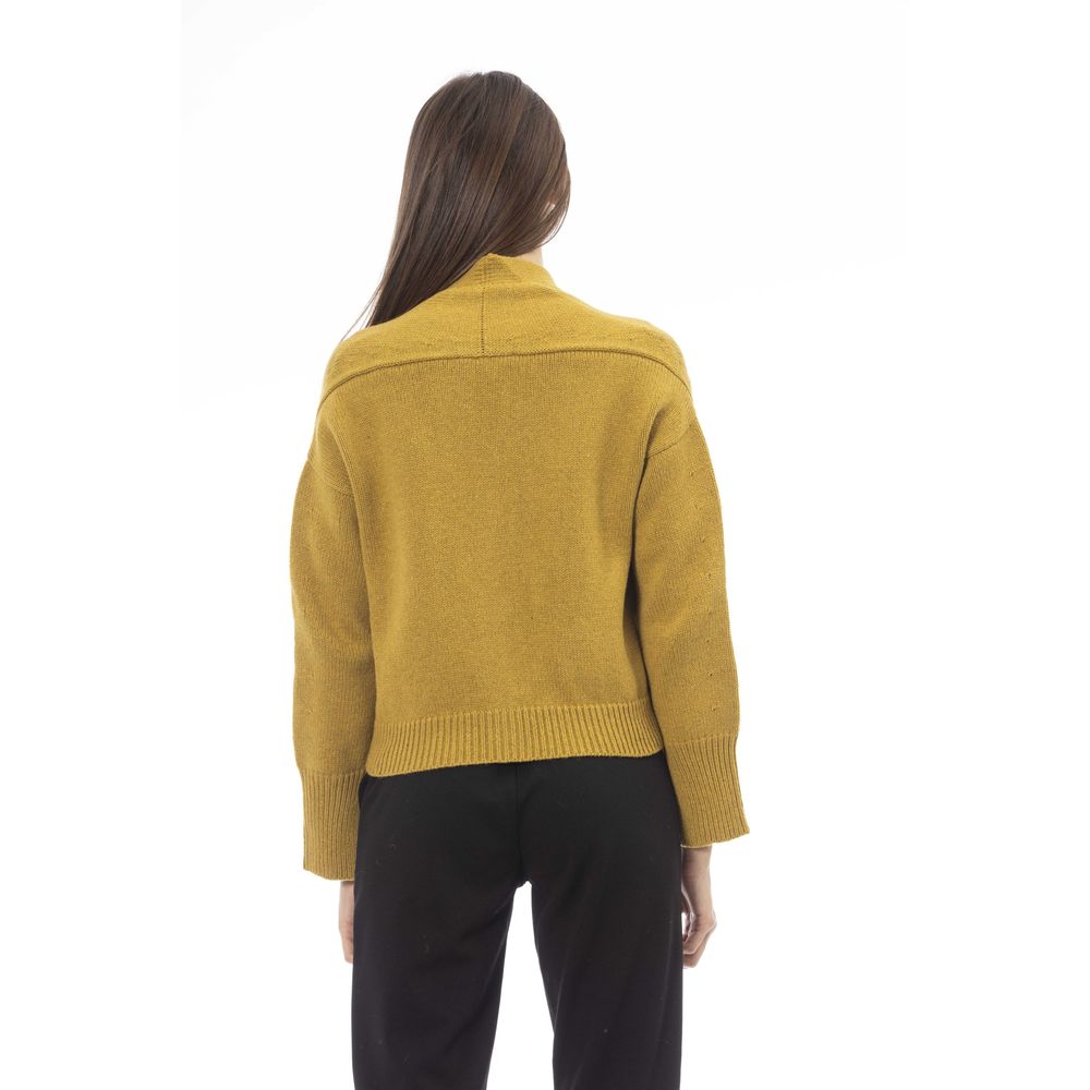 Alpha Studio Gelbe Strickjacke aus Merinowolle für Damen