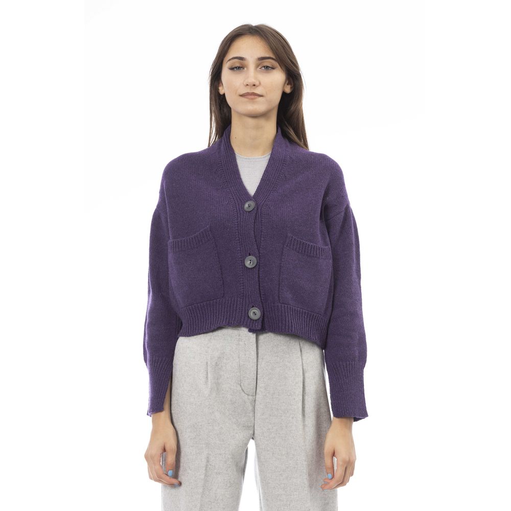 Alpha Studio Lila Merinowolle Damen Strickjacke
