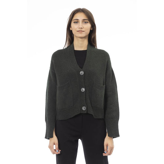 Alpha Studio Graue Strickjacke aus Merinowolle für Damen