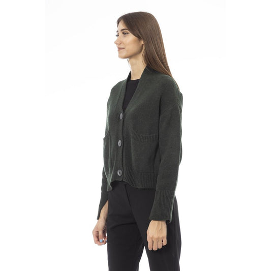 Alpha Studio Graue Strickjacke aus Merinowolle für Damen