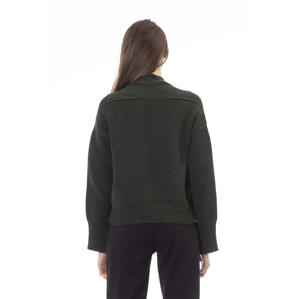 Alpha Studio Graue Strickjacke aus Merinowolle für Damen