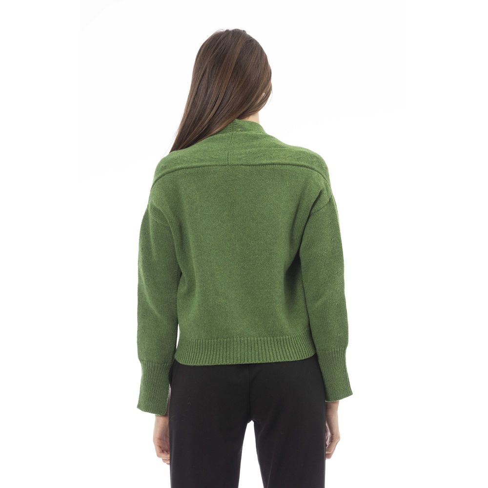 Alpha Studio Grüne Strickjacke aus Merinowolle für Damen