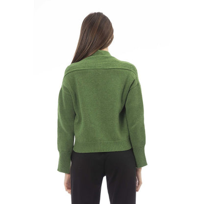 Alpha Studio Grüne Strickjacke aus Merinowolle für Damen