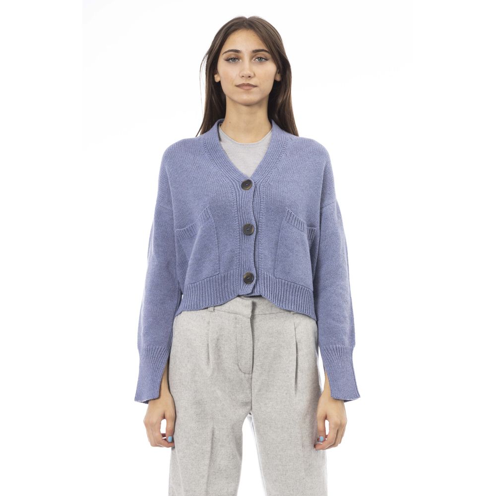 Alpha Studio Hellblaue Strickjacke aus Merinowolle für Damen