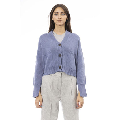 Alpha Studio Hellblaue Strickjacke aus Merinowolle für Damen