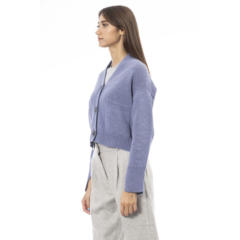 Alpha Studio Hellblaue Strickjacke aus Merinowolle für Damen