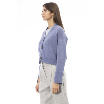 Alpha Studio Hellblaue Strickjacke aus Merinowolle für Damen