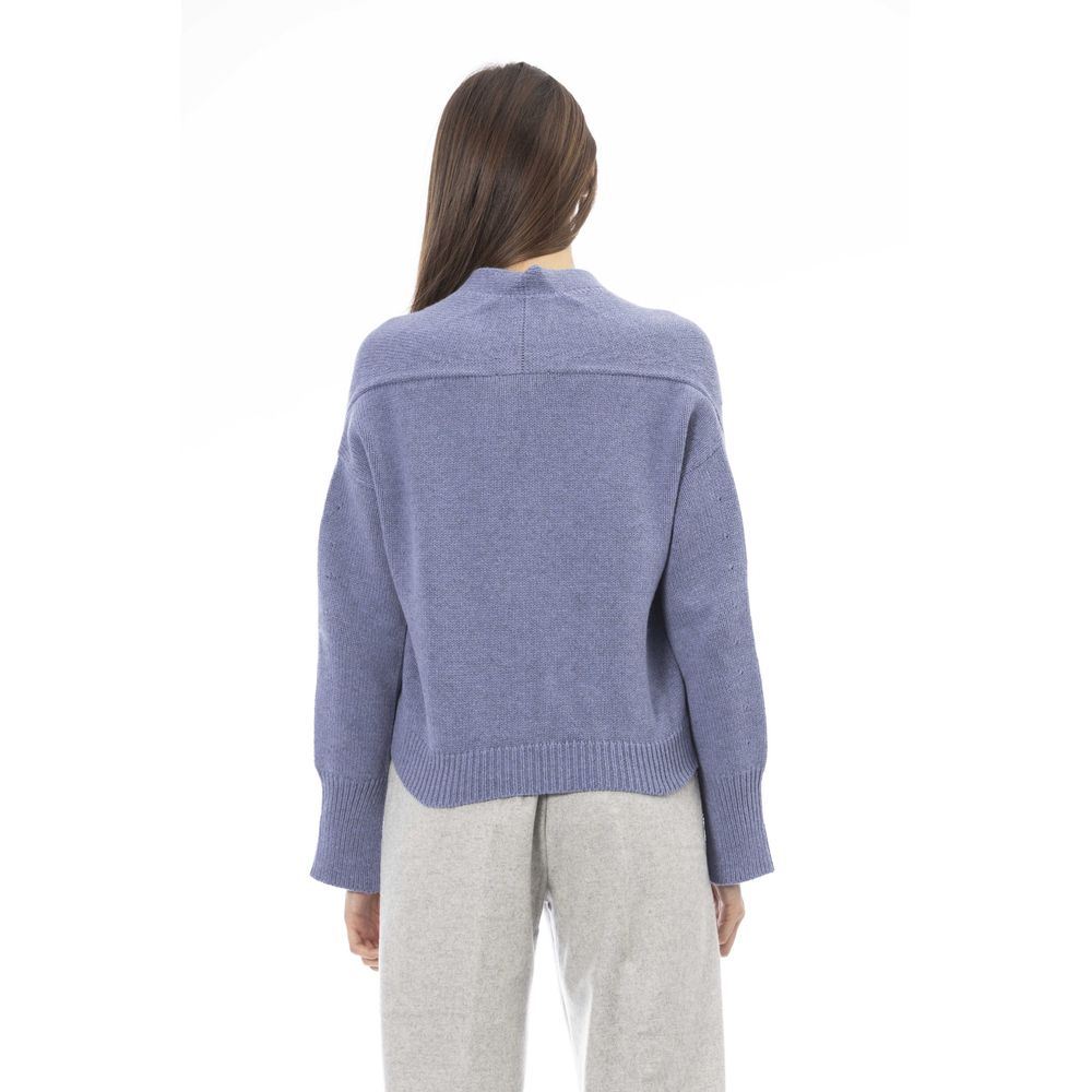 Alpha Studio Hellblaue Strickjacke aus Merinowolle für Damen