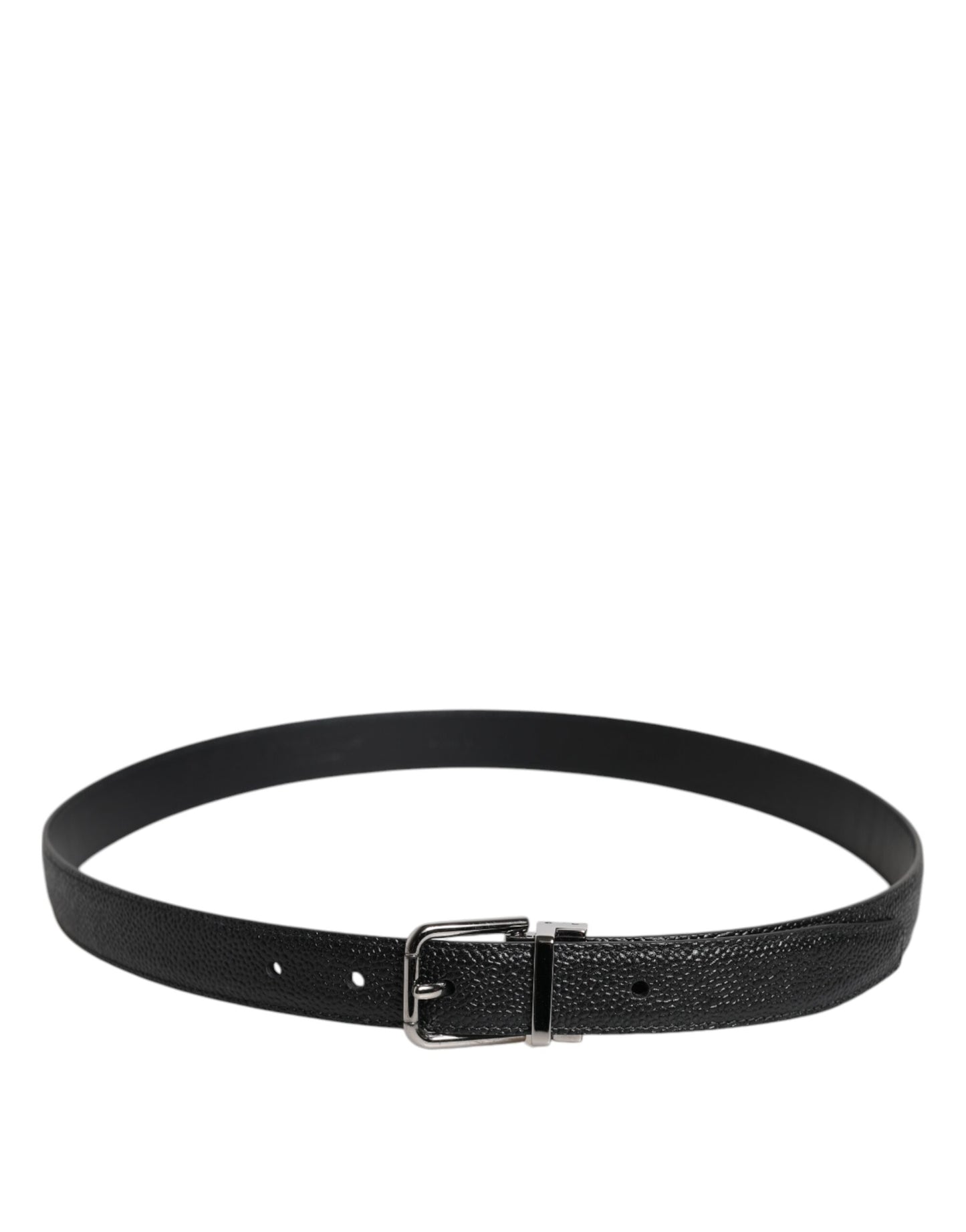 Dolce & Gabbana Black Textured Leather Silver Metal Buckle Men Belt