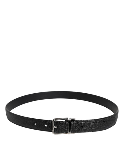 Dolce & Gabbana Black Textured Leather Silver Metal Buckle Men Belt