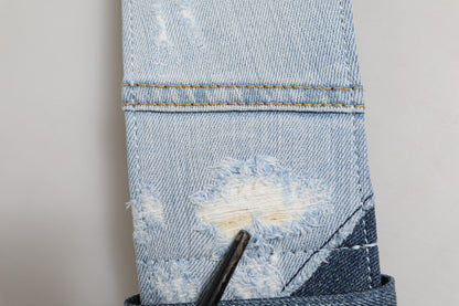 Dolce &amp; Gabbana – Zweifarbiger Jeansgürtel mit goldener Metallschnalle in Blau