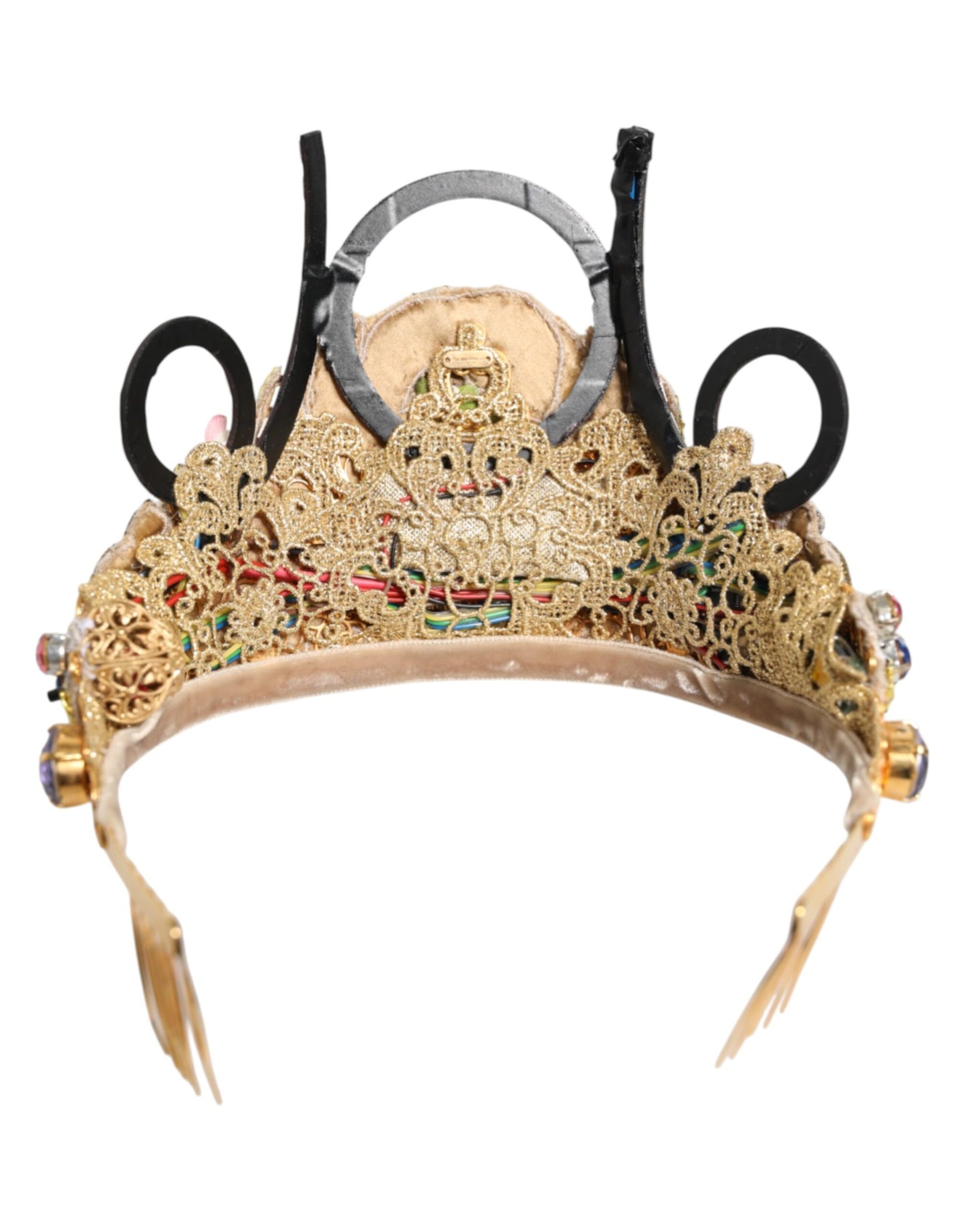 Dolce &amp; Gabbana Gold Messing Kristall verziert Kopfstück Krone Diadem Tiara