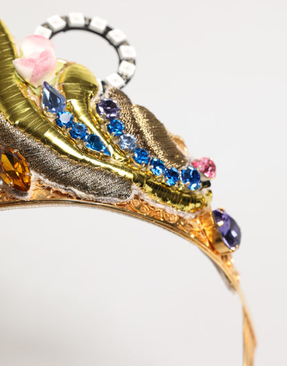 Dolce &amp; Gabbana Gold Messing Kristall verziert Kopfstück Krone Diadem Tiara