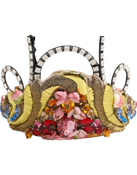 Dolce &amp; Gabbana Gold Messing Kristall verziert Kopfstück Krone Diadem Tiara