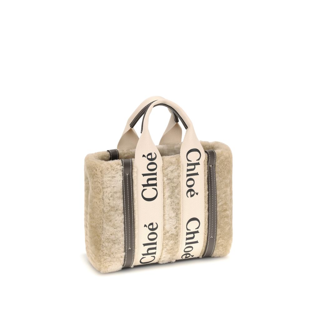 Chloé Kleine Woody Shearling-Tragetasche