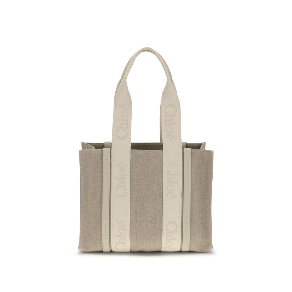 Chloé Schultertasche aus beigefarbenem Leinen