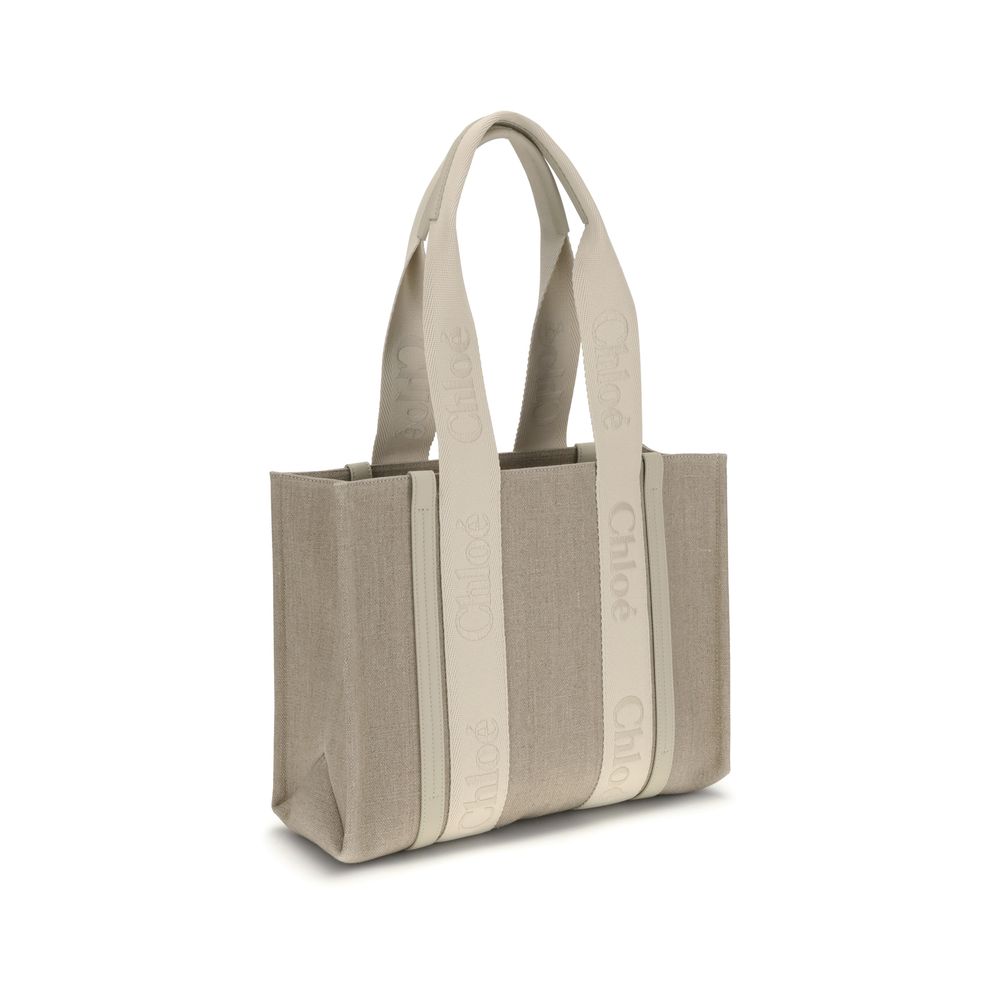 Chloé Schultertasche aus beigefarbenem Leinen