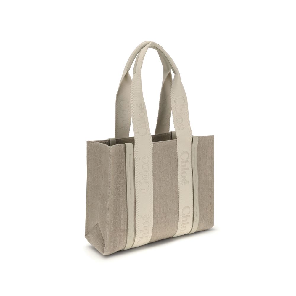Chloé Schultertasche aus beigefarbenem Leinen