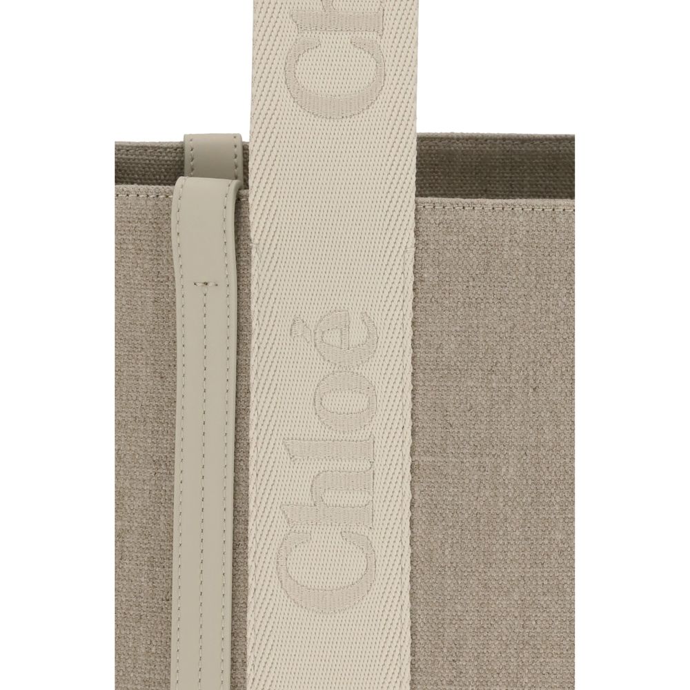 Chloé Schultertasche aus beigefarbenem Leinen