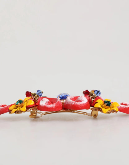 Dolce &amp; Gabbana Multicolor Spring CARRETTO Haarspange aus goldfarbenem Messing mit Kristallen