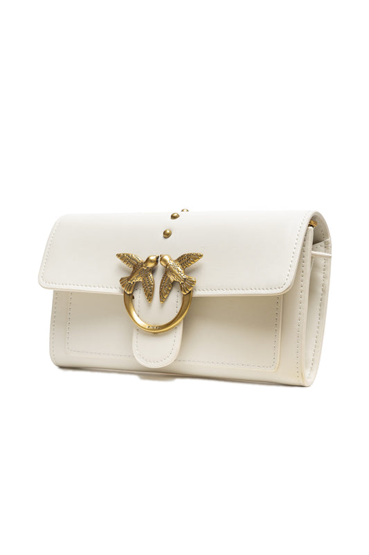 PINKO One Simply Love Mini-Tasche aus weißem Leder
