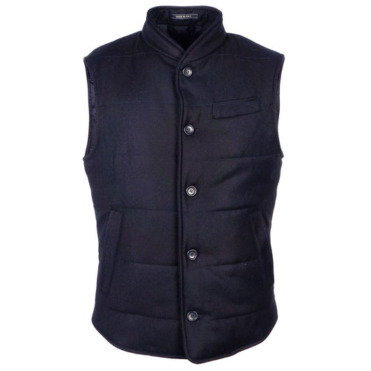 Blaue, ärmellose Wolljacke, Made in Italy