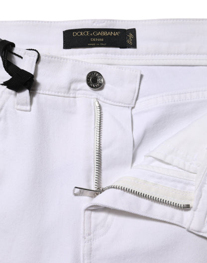 Dolce &amp; Gabbana Weiße, mit Blumenmuster und Pailletten bestickte GIRLY-Jeans