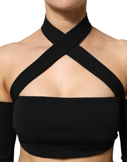 Dolce &amp; Gabbana – Schulterfreies Neckholder-Crop-Top aus schwarzer Viskose