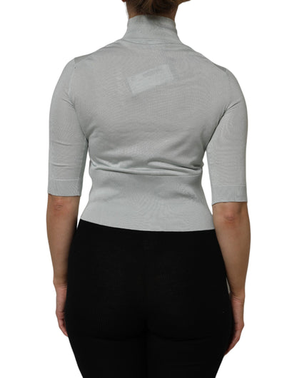 Dolce &amp; Gabbana – Graues Pullover-Oberteil mit Rollkragen und 3/4-Ärmeln