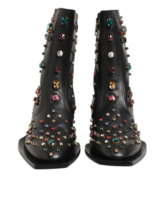 Dolce &amp; Gabbana Schwarze, mit Kristallen verzierte Herren-Kurzstiefel