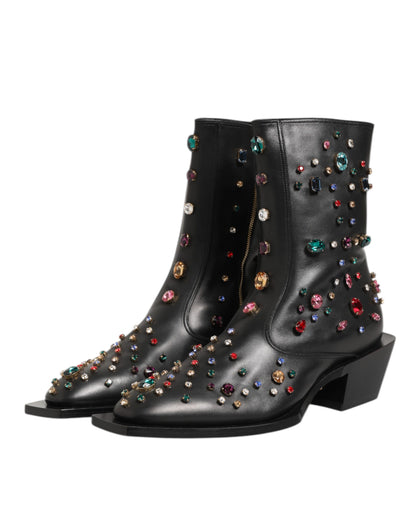 Dolce &amp; Gabbana Schwarze, mit Kristallen verzierte Herren-Kurzstiefel