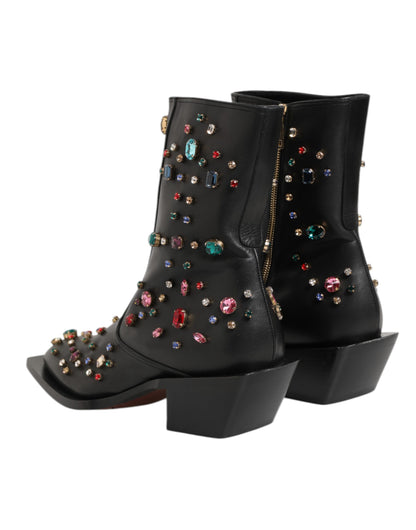 Dolce &amp; Gabbana Schwarze, mit Kristallen verzierte Herren-Kurzstiefel