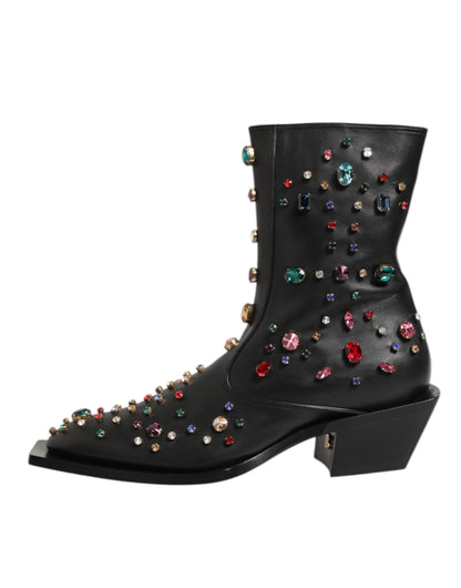 Dolce &amp; Gabbana Schwarze, mit Kristallen verzierte Herren-Kurzstiefel