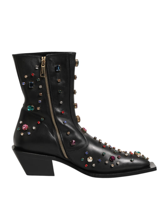 Dolce &amp; Gabbana Schwarze, mit Kristallen verzierte Herren-Kurzstiefel