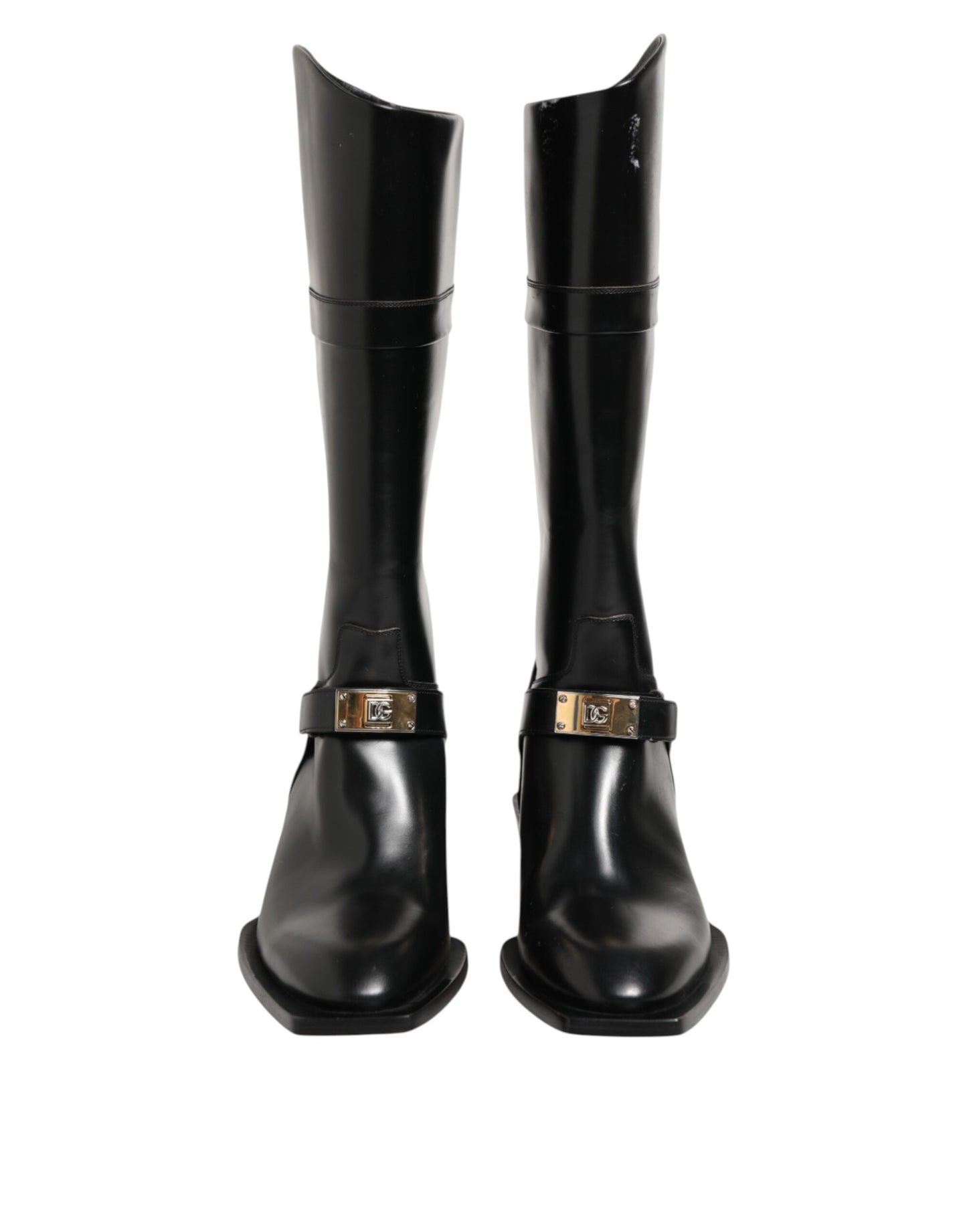 Dolce &amp; Gabbana – Overknee-Stiefel mit Logo-Plakette in Schwarz