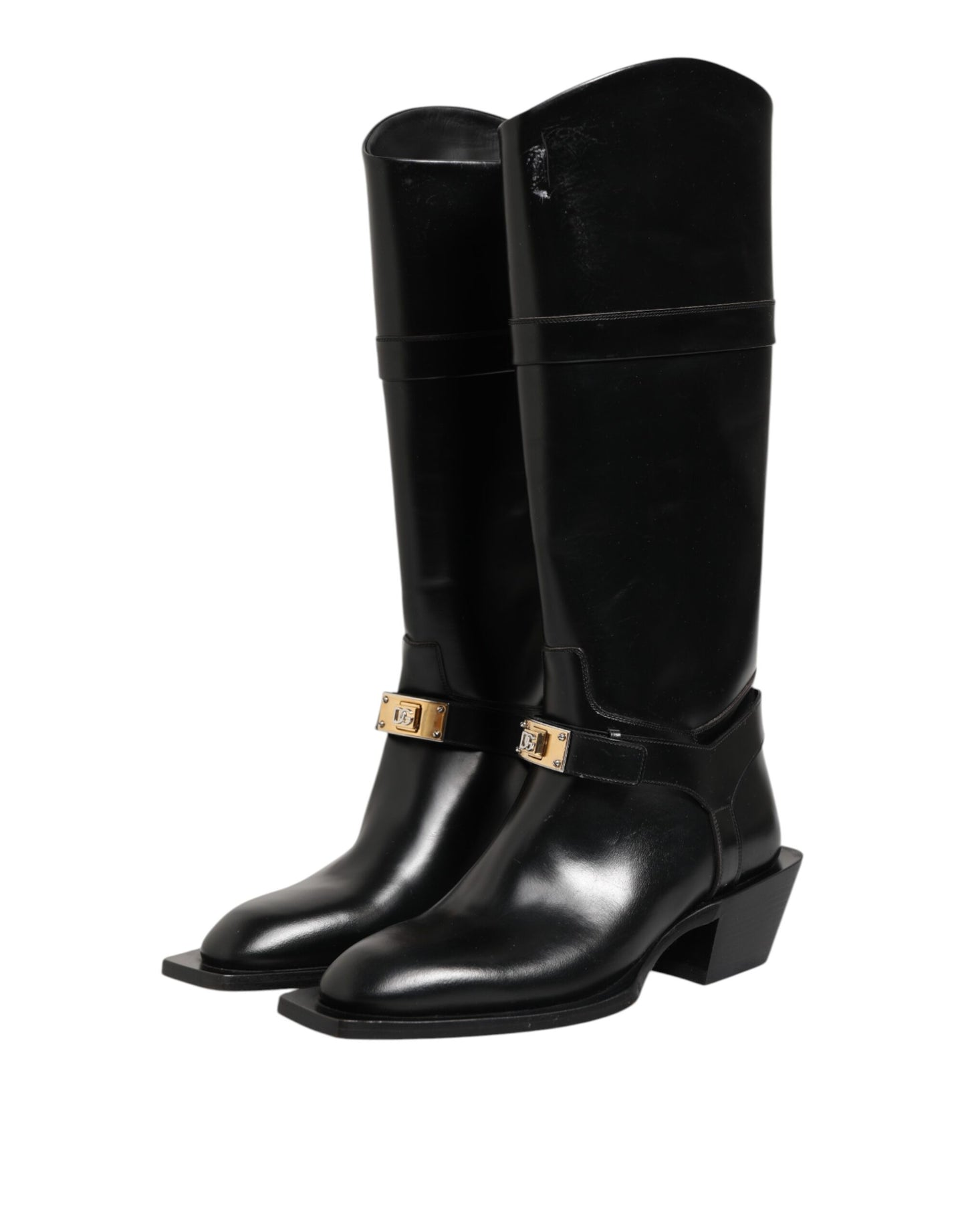 Dolce &amp; Gabbana – Overknee-Stiefel mit Logo-Plakette in Schwarz
