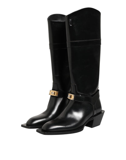 Dolce &amp; Gabbana – Overknee-Stiefel mit Logo-Plakette in Schwarz