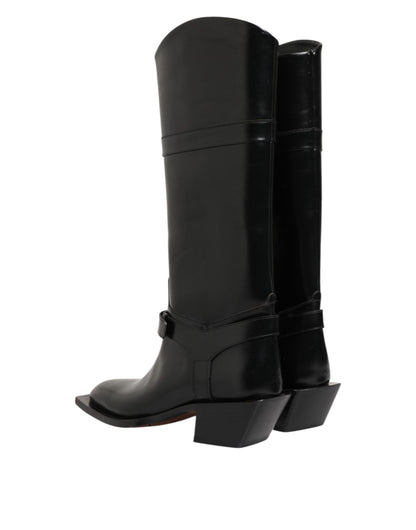 Dolce &amp; Gabbana – Overknee-Stiefel mit Logo-Plakette in Schwarz