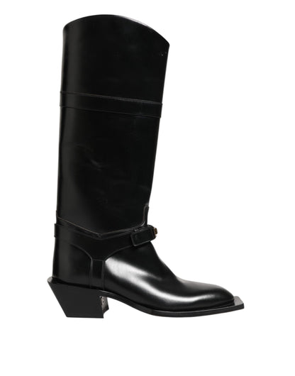 Dolce &amp; Gabbana – Overknee-Stiefel mit Logo-Plakette in Schwarz