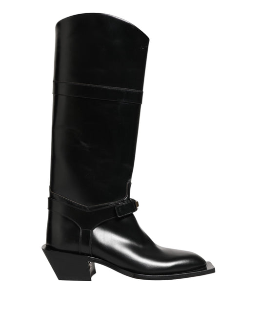 Dolce &amp; Gabbana – Overknee-Stiefel mit Logo-Plakette in Schwarz