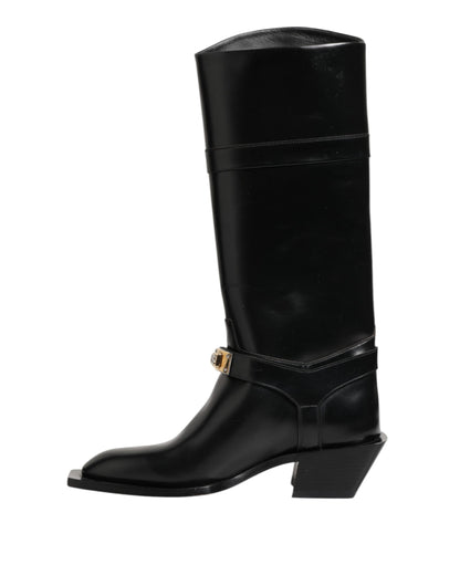 Dolce &amp; Gabbana – Overknee-Stiefel mit Logo-Plakette in Schwarz