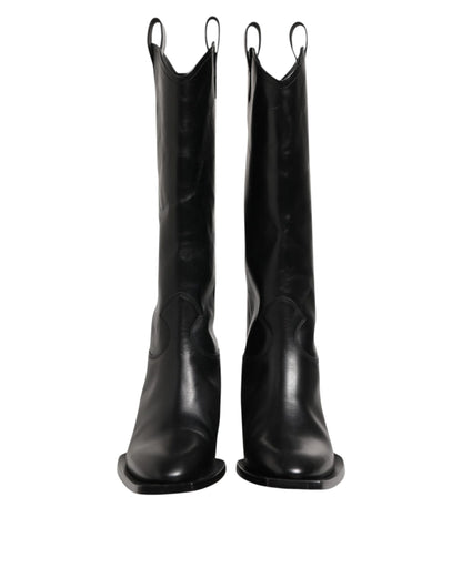 Dolce &amp; Gabbana – Schwarze Overknee-Bikerstiefel aus Leder