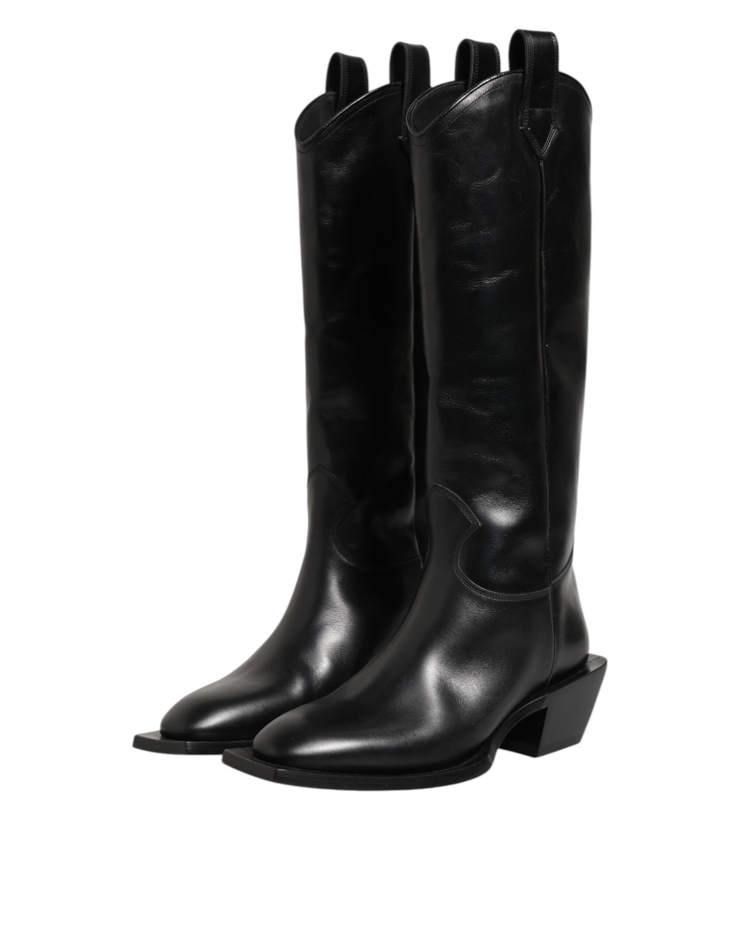 Dolce &amp; Gabbana – Schwarze Overknee-Bikerstiefel aus Leder
