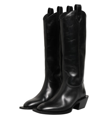 Dolce &amp; Gabbana – Schwarze Overknee-Bikerstiefel aus Leder
