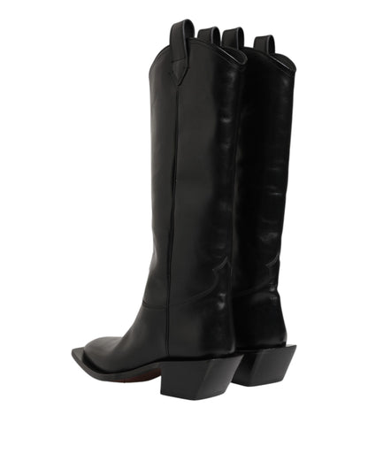 Dolce &amp; Gabbana – Schwarze Overknee-Bikerstiefel aus Leder