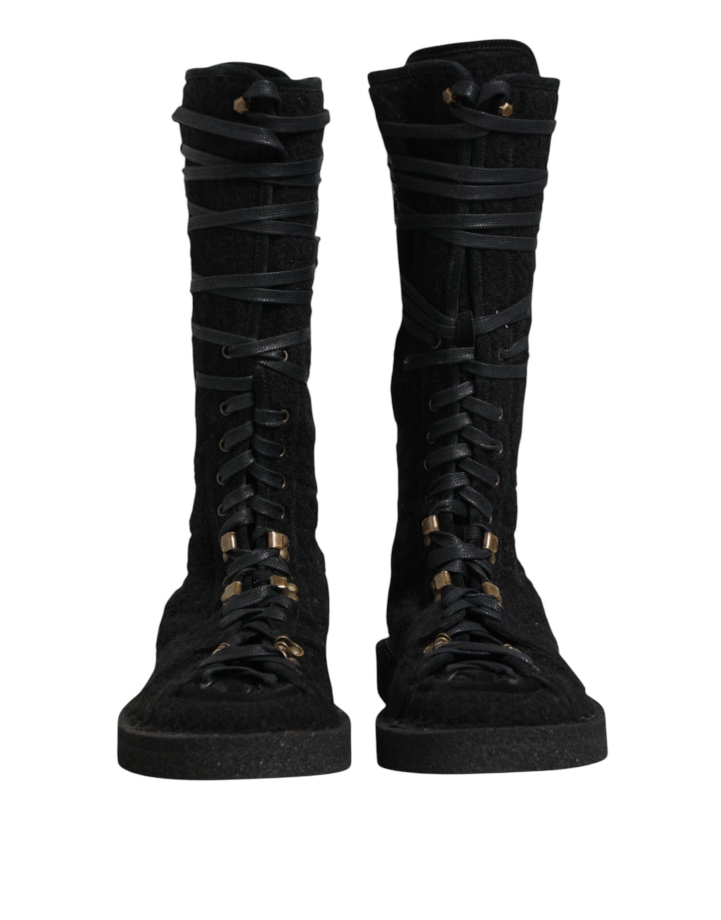 Dolce &amp; Gabbana – Wadenhohe Stiefel aus Wildleder in Schwarz aus Alpakawolle
