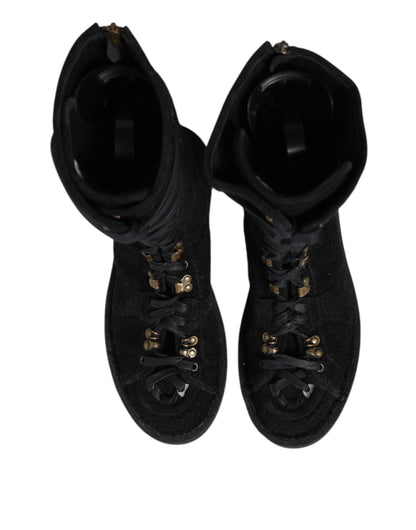 Dolce &amp; Gabbana – Wadenhohe Stiefel aus Wildleder in Schwarz aus Alpakawolle