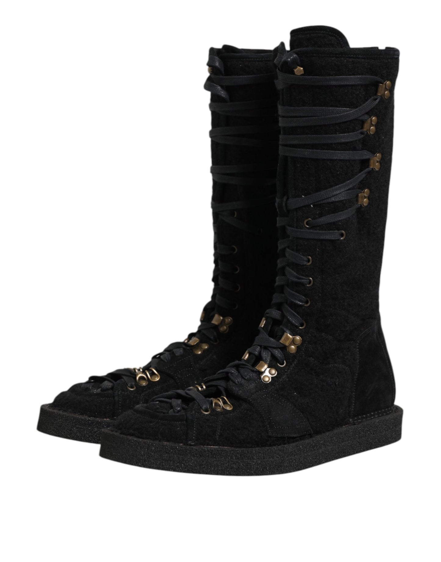 Dolce &amp; Gabbana – Wadenhohe Stiefel aus Wildleder in Schwarz aus Alpakawolle